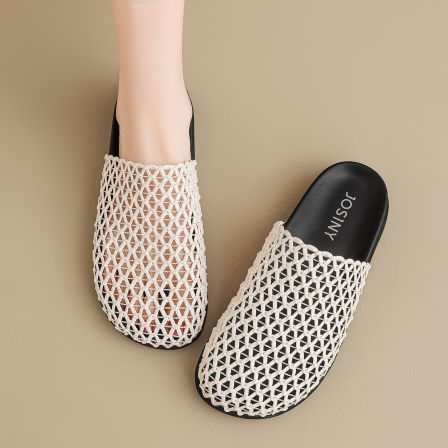 卓诗尼编织凉拖鞋女款2026夏季新款外穿软底半拖一脚蹬厚底包头拖