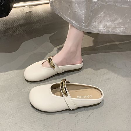 法式平底包头拖鞋女夏外穿2026新款一字带穆勒凉拖一脚蹬勃肯单鞋