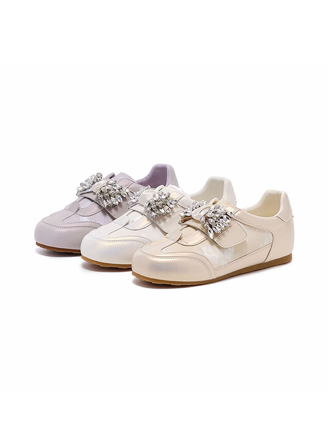 羊皮版~时尚水钻阿甘鞋2026春季新款舒适圆头轻便百搭休闲德训鞋主图