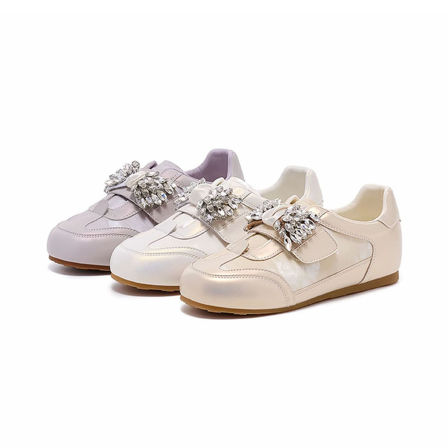 羊皮版~时尚水钻阿甘鞋2026春季新款舒适圆头轻便百搭休闲德训鞋