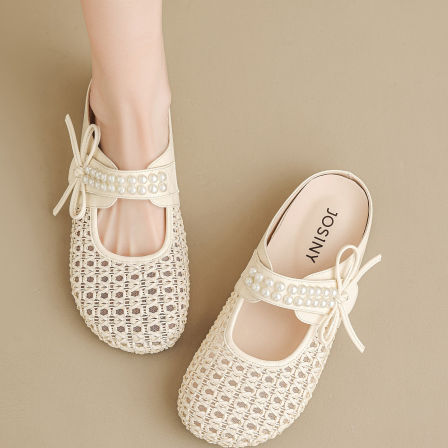 卓诗尼玛丽珍包头拖鞋女2026夏季新款编织女款半拖绝美蝴蝶结凉拖