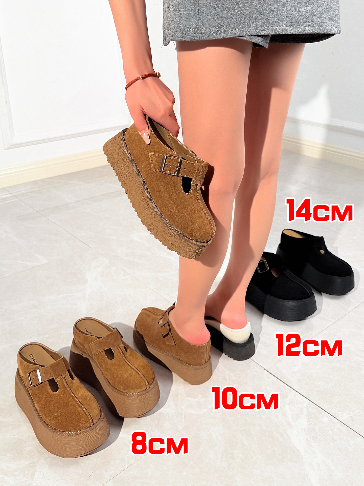 小个子内增高12公分厚底包头拖鞋10cm休闲魔术凉拖14厘米勃肯半拖主图