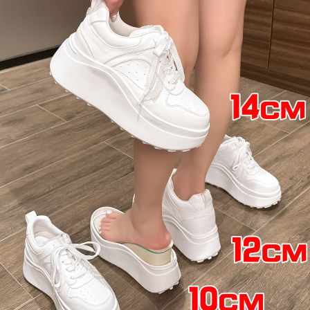 小个子14公分内增高真皮女鞋12厘米厚底小白鞋松糕休闲10cm板鞋8