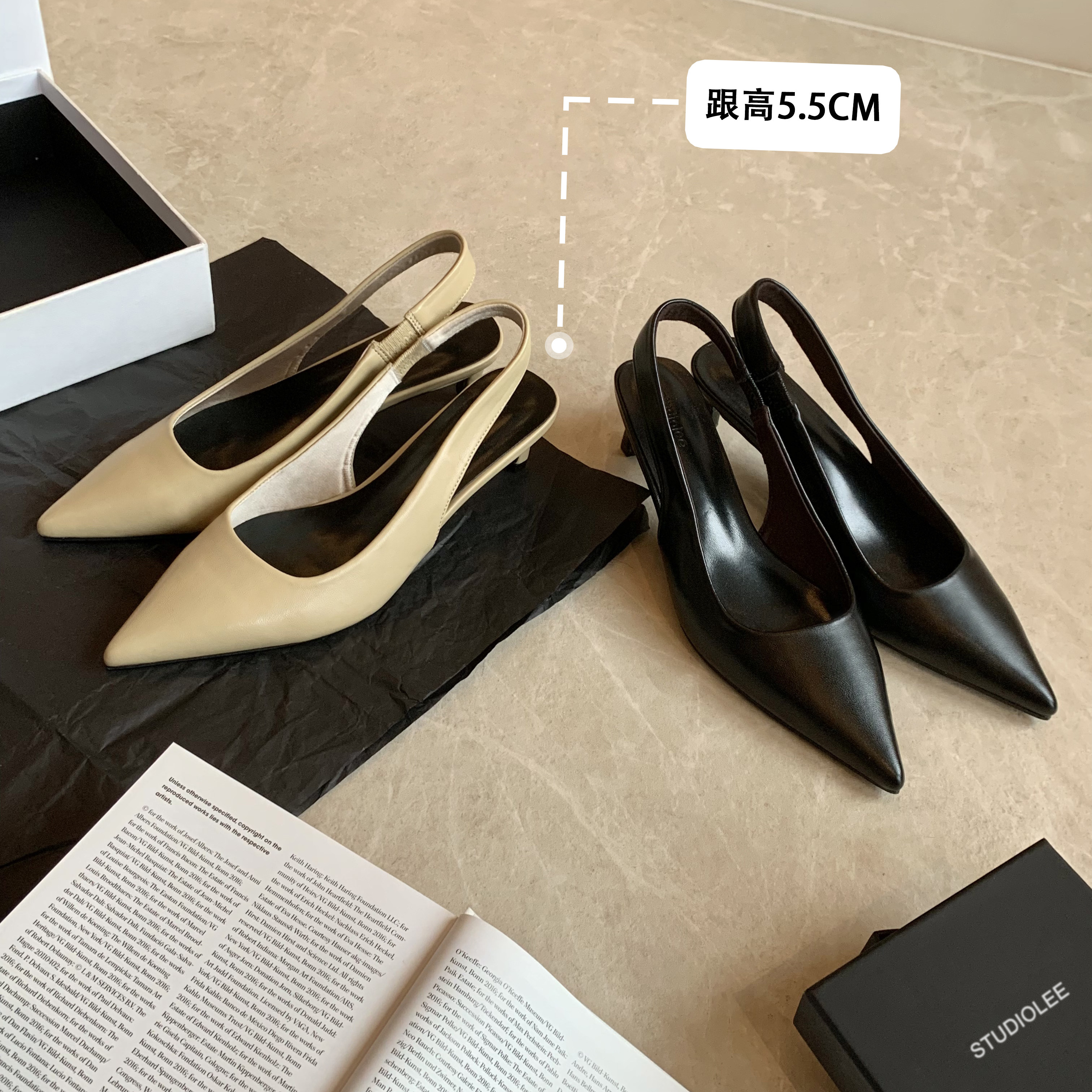葡萄妈studiolee气质尖头单鞋小猫跟浅口后空高跟鞋女春季新款主图