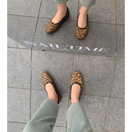 JOMODE 春季豹纹芭蕾舞鞋女平底浅口单鞋一脚蹬百搭休闲鞋