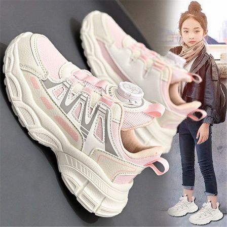 免系带女鞋2026新款春秋大童女孩网面初中学生运动鞋跑步减震轻便