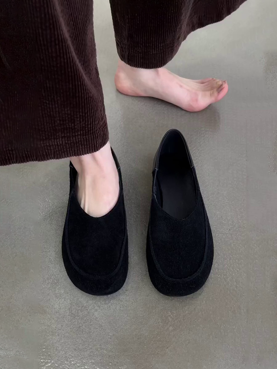 羊皮版~圆头简约设计软底通勤韩式低跟百搭一脚蹬休闲浅口女单鞋主图