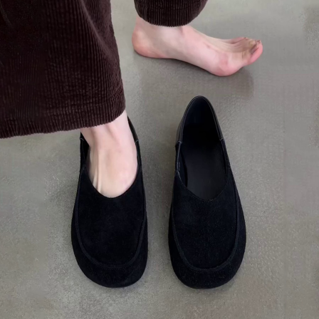 羊皮版~圆头简约设计软底通勤韩式低跟百搭一脚蹬休闲浅口女单鞋