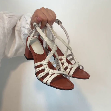 Wheat house ~！高级感编织镂空露趾凉鞋女粗跟交叉带气质罗马鞋