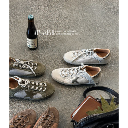 吕小布 | G家小脏鞋 春款真皮星星手工擦色做旧复古内增高休闲鞋