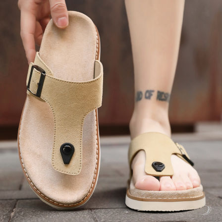 高端人字拖男夏季外穿真皮夹脚运动软底防滑耐磨防臭沙滩越南拖鞋