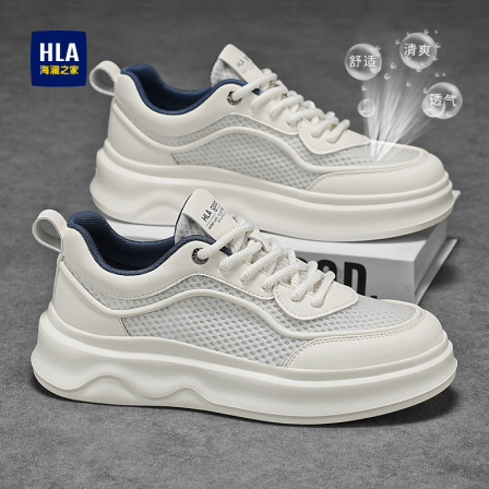 海澜之家休闲男鞋2026新款夏季网面透气防臭网鞋厚底增高小白板鞋