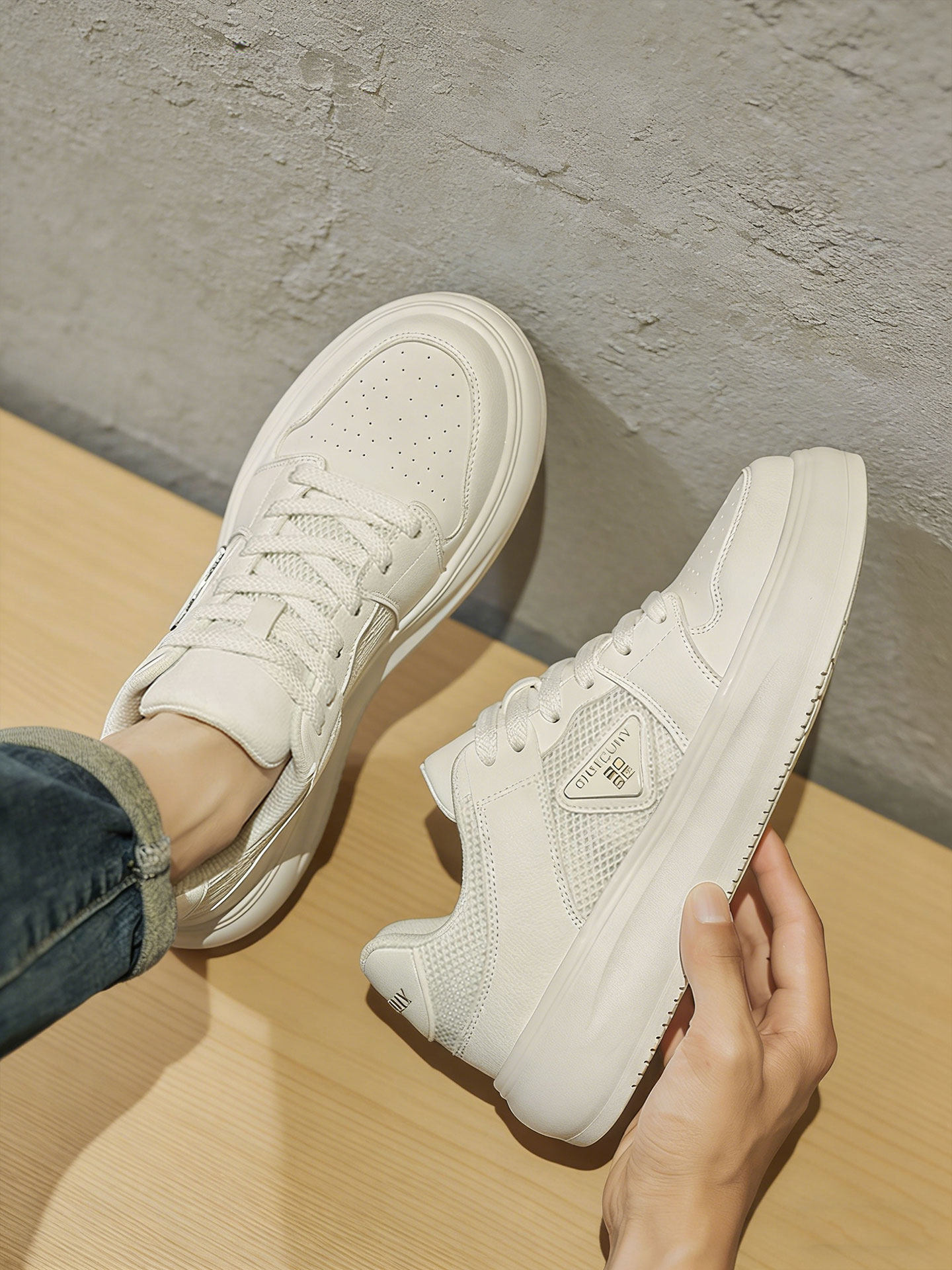 小白鞋男款2026新款夏天透气镂空网鞋男生不脚臭休闲厚底网面板鞋主图