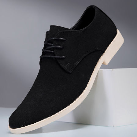 尖头磨砂皮反绒休闲韩版潮流皮鞋百搭系带新郎结婚鞋配西装皮鞋男