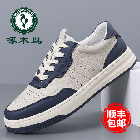 啄木鸟男鞋春季新款真皮休闲鞋男韩版软底百搭青年板鞋男英伦鞋潮