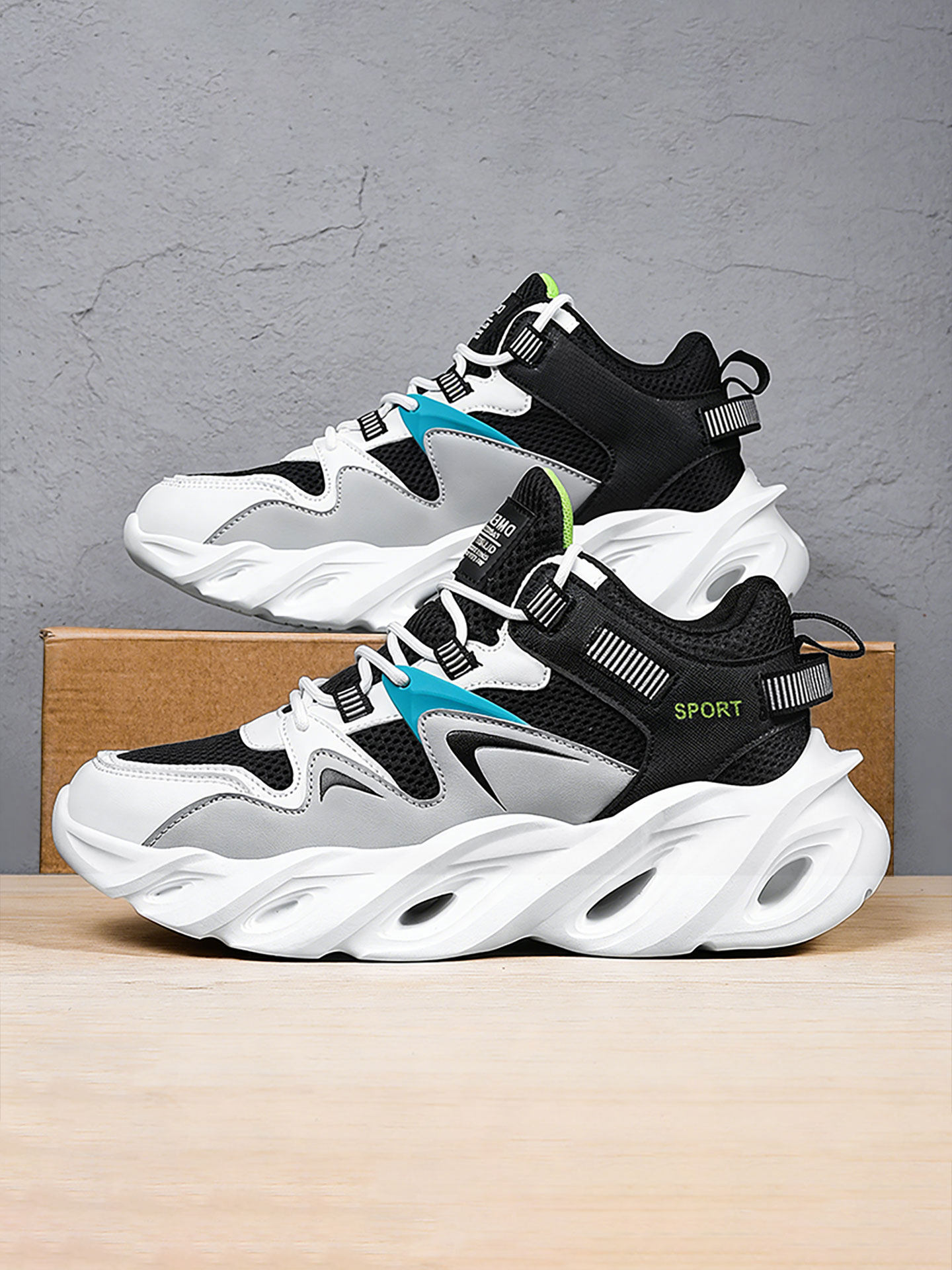 46码男鞋青少年百搭潮鞋男女款增高刀锋老爹鞋厚底网面运动休闲鞋主图