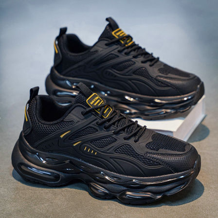 男鞋2026新款夏季透气网面运动跑步休闲气垫减震增高黑色老爹潮鞋