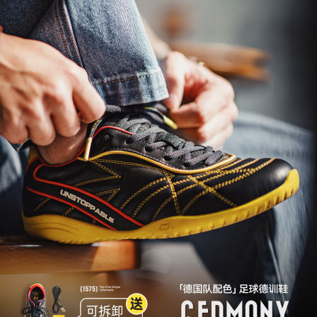 马登复古足球德训鞋男春季新款翻盖皮面黑黄色鞋子平底运动休闲鞋