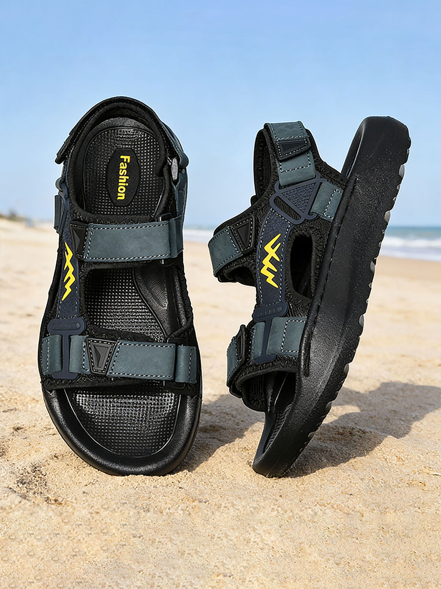 夏天透气不脚臭凉男鞋中大童青少年防滑魔术贴沙滩鞋软底运动凉鞋主图