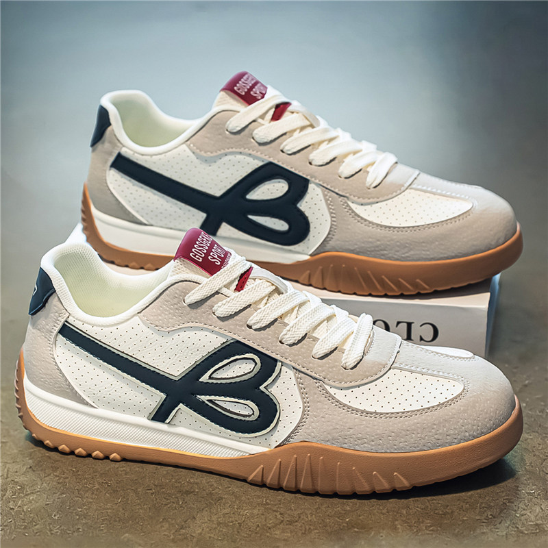 阿甘男鞋春季皮面防水防滑运动板鞋男士软底百搭休闲小白德训潮鞋主图