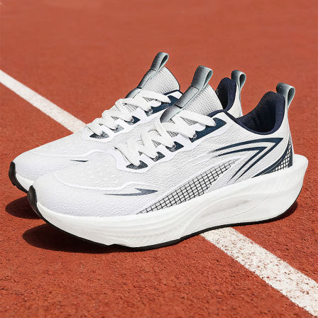 白色运动鞋男生夏透气网面爆米花厚底踩屎感舒适初中生跑鞋无碳板