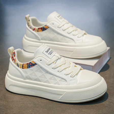 男鞋春季潮流百搭休闲小白板鞋男士一脚蹬皮面运动软底上班工作鞋