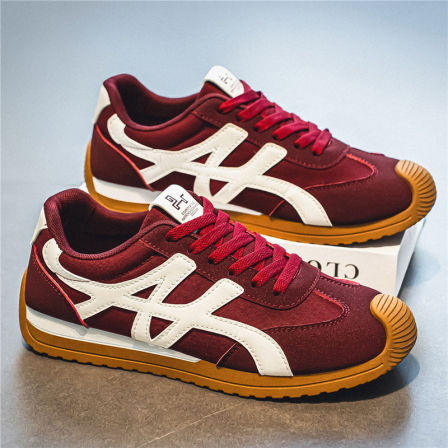 德训鞋男春季新款潮牌百搭休闲红色阿甘板鞋青少年运动软底赛车鞋