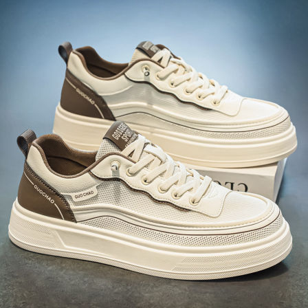 男鞋春季高级感百搭休闲低帮平底板鞋男生防滑运动厚底增高小白鞋