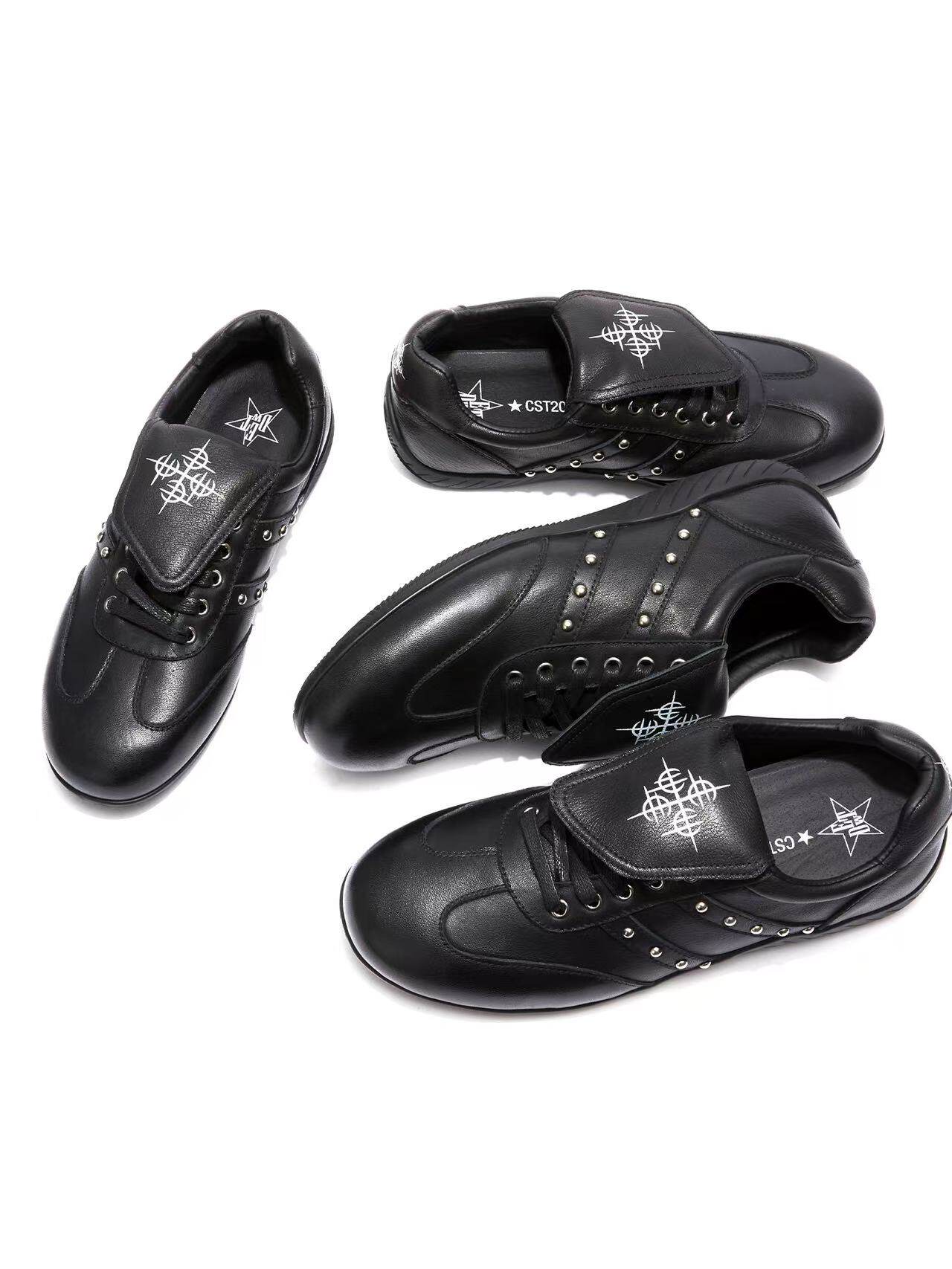 DETW 固特异牛二层皮十字花金属暗扣铆钉百搭休闲平底赛车德训鞋主图