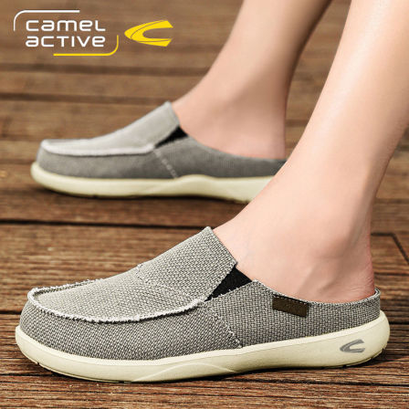 德国骆驼动感半拖鞋男夏季懒人包头无后跟老北京布鞋网红开车半拖