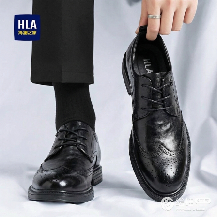 海澜之家布洛克皮鞋男内增高8cm6商务正装德比鞋公务通勤新郎结婚
