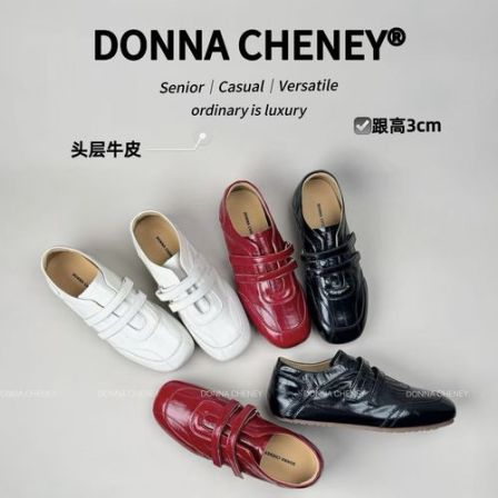 DONNA CHENEY头层牛皮玛丽珍2026复古内增高魔术贴芭蕾舞德训皮鞋