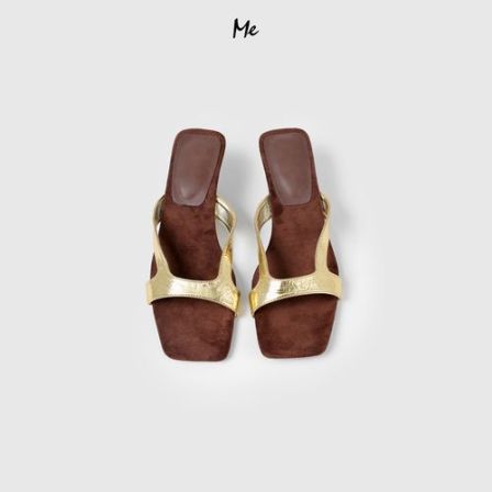 ME【鎏金猫跟凉拖】小羊皮反绒鞋面云感踩脚百搭时尚鞋子MEHS0987