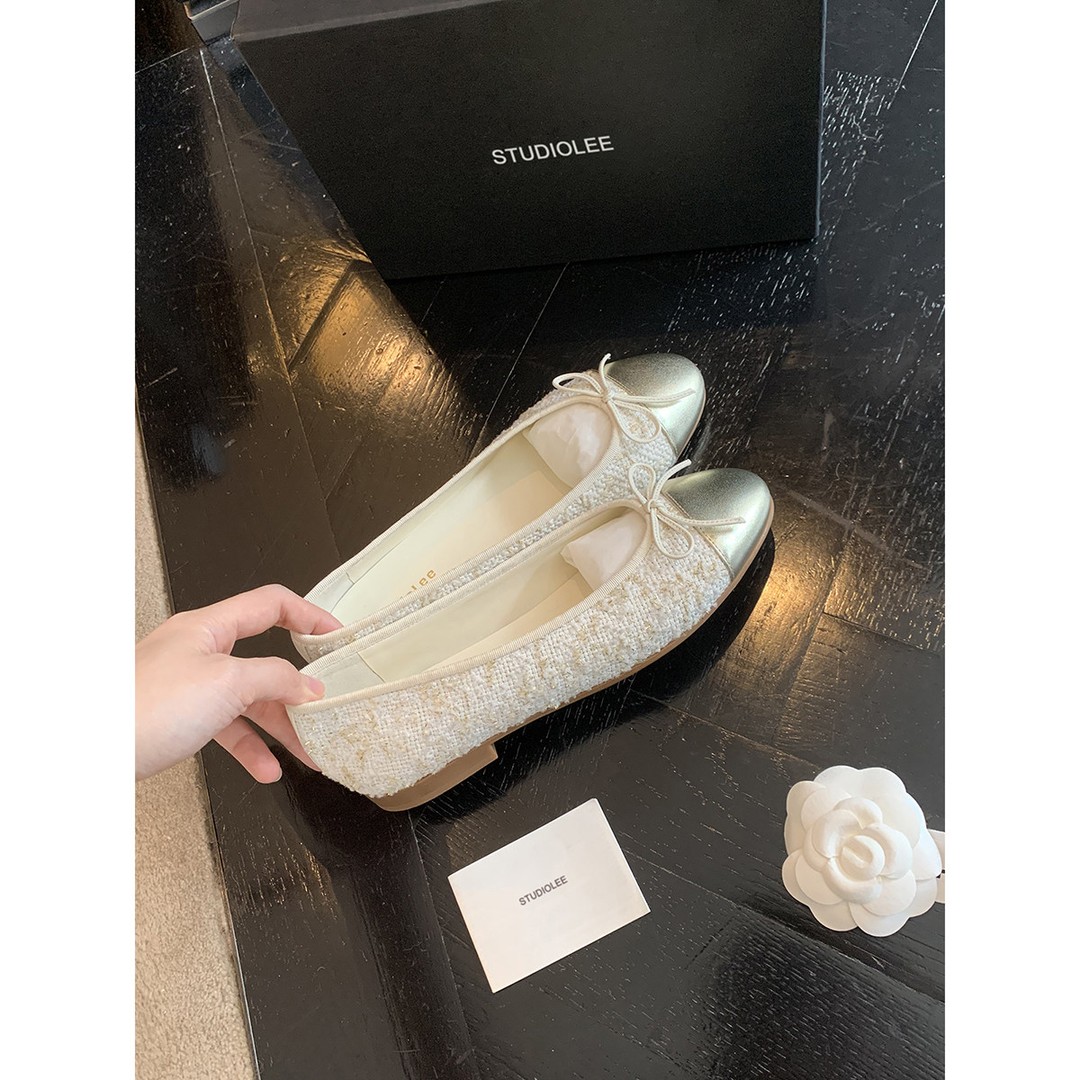 葡萄妈studiolee 拼接小圆头粗花呢小香风低跟单鞋女主图