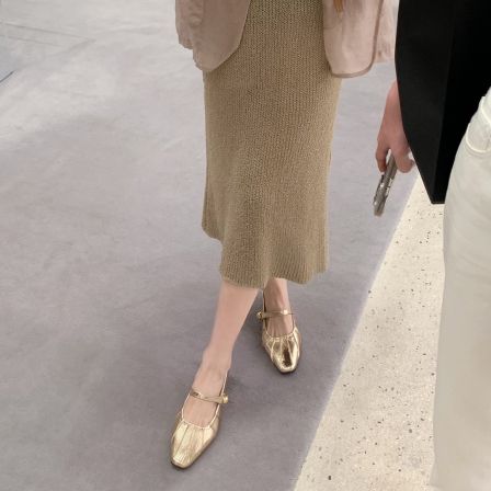 羊皮版~真皮法式温柔内增高银色浅口单鞋女一字扣玛丽珍鞋小皮鞋