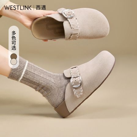 西遇复古厚底勃肯鞋半拖女2026春季新款包头拖鞋编织民俗风休闲鞋