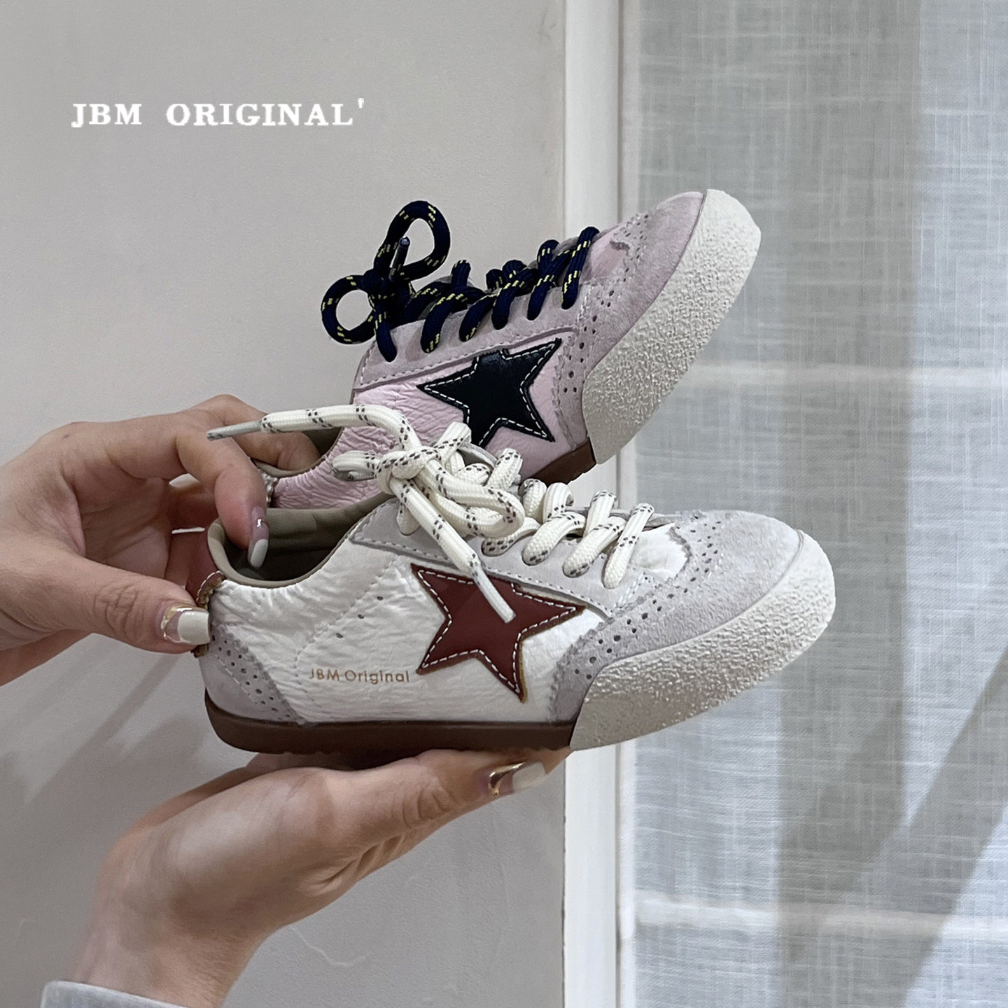 JBM 韩版儿童复古星星板鞋2026春季新款男女童百搭时尚休闲德训鞋主图