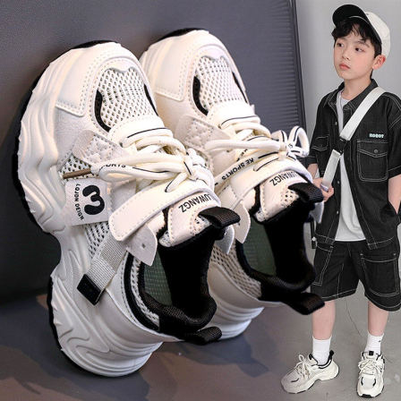李宇新男童鞋子2026夏季新款儿童运动小白鞋透气单网老爹鞋中大童