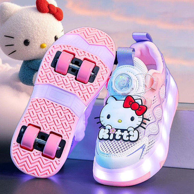 凯蒂猫女童暴走鞋夏季网面透气儿童溜冰鞋四轮发光女孩公主滑轮鞋主图