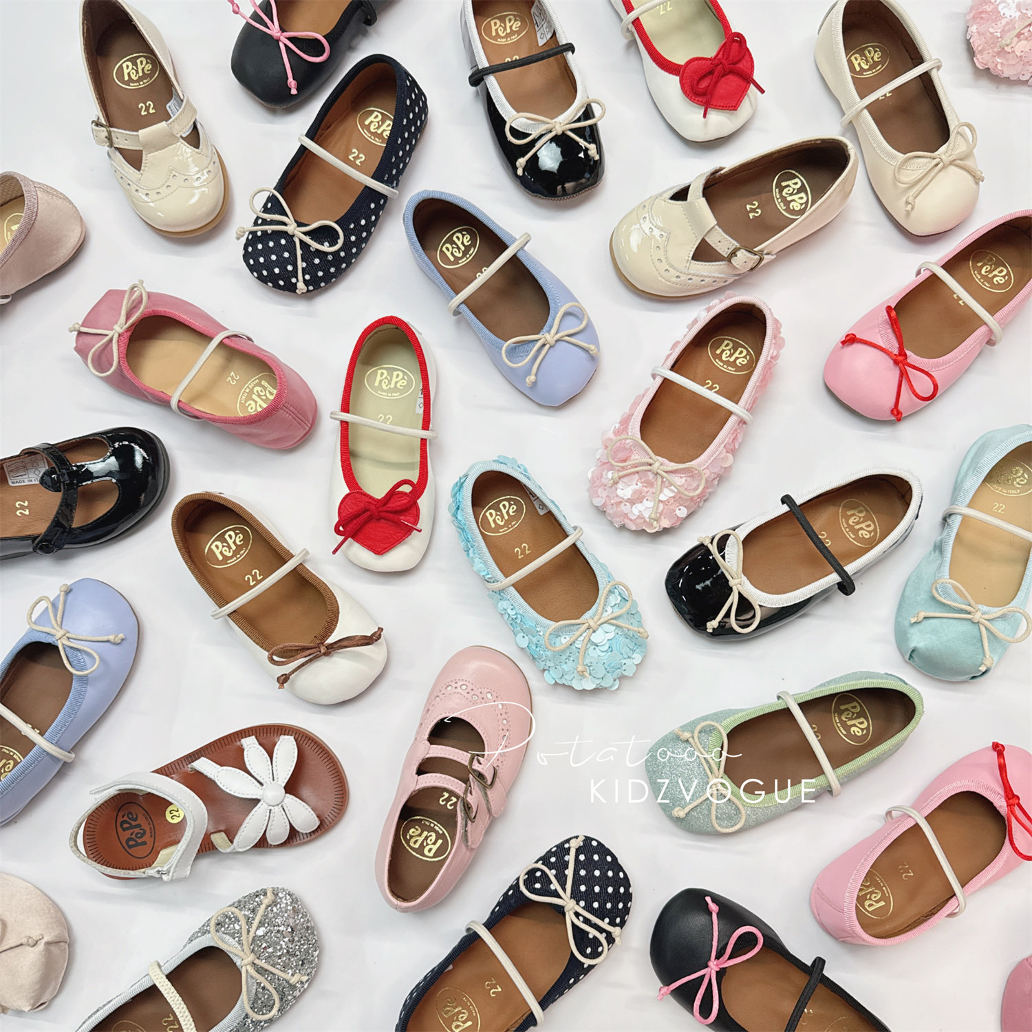 26SS新款现货意大利Pepe儿童手工皮鞋芭蕾公主鞋凉鞋T字一脚蹬女主图