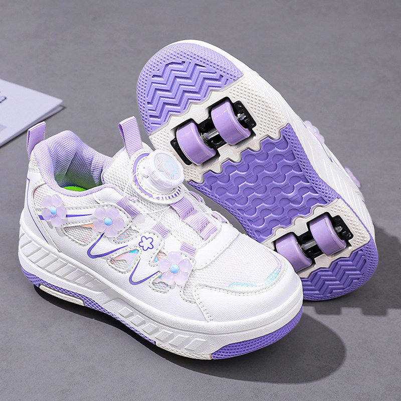 女童白色暴走鞋四轮隐形儿童网面透气滑轮鞋女孩公主溜冰鞋中大童主图