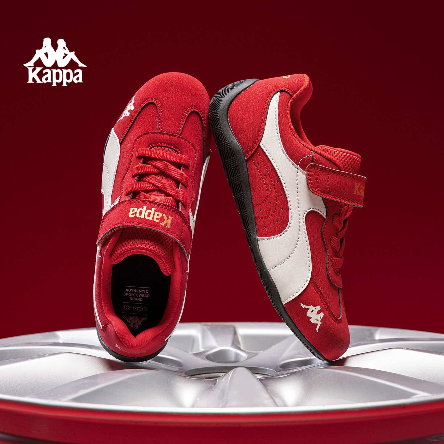 Kappa卡帕背靠背童鞋赛车鞋男女童春季红色德训鞋大童休闲运动鞋主图