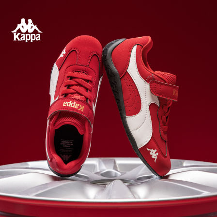 Kappa卡帕背靠背童鞋赛车鞋男女童春季红色德训鞋大童休闲运动鞋