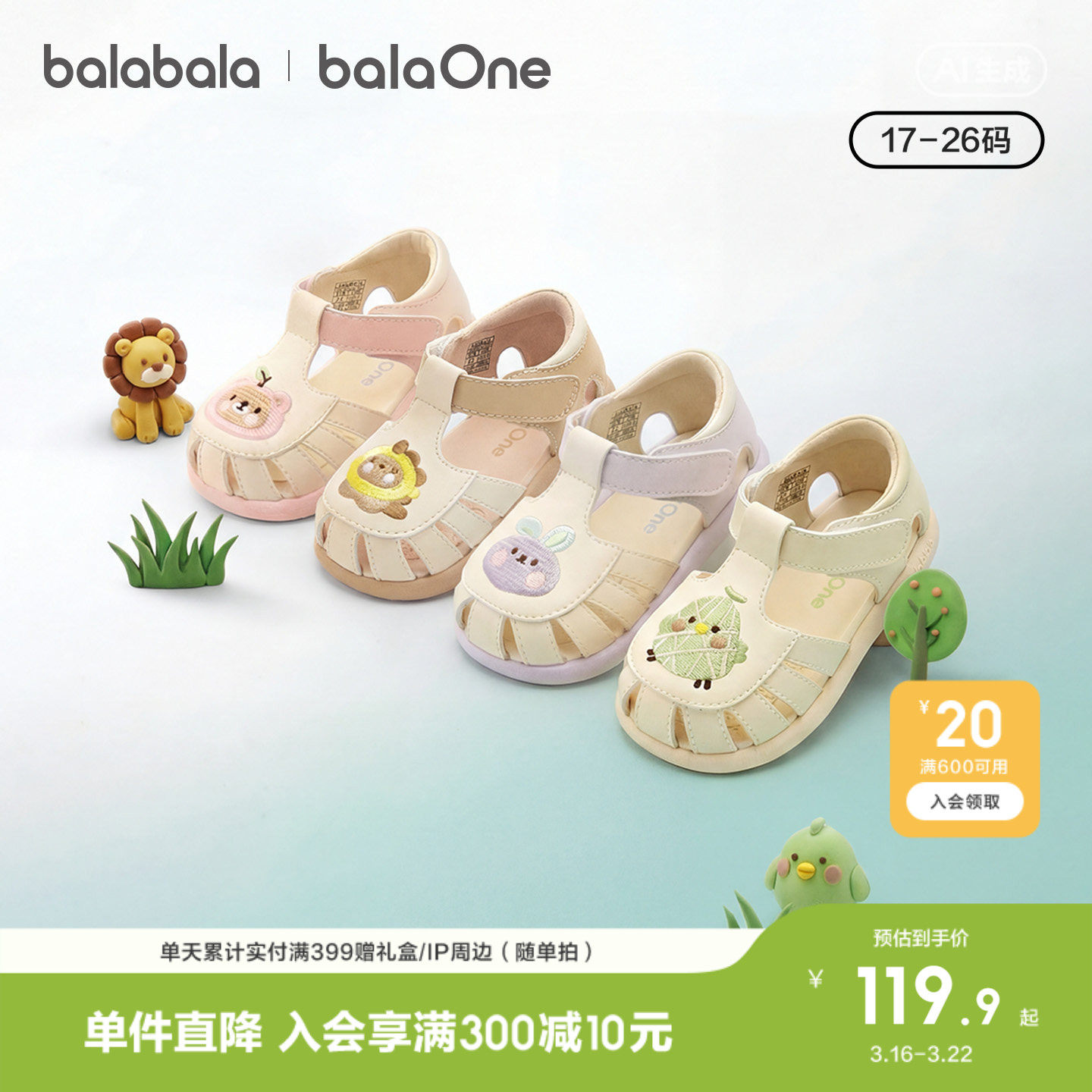 巴拉巴拉童鞋儿童学步鞋女童凉鞋2026夏新透气宝宝软底刺绣公主鞋主图