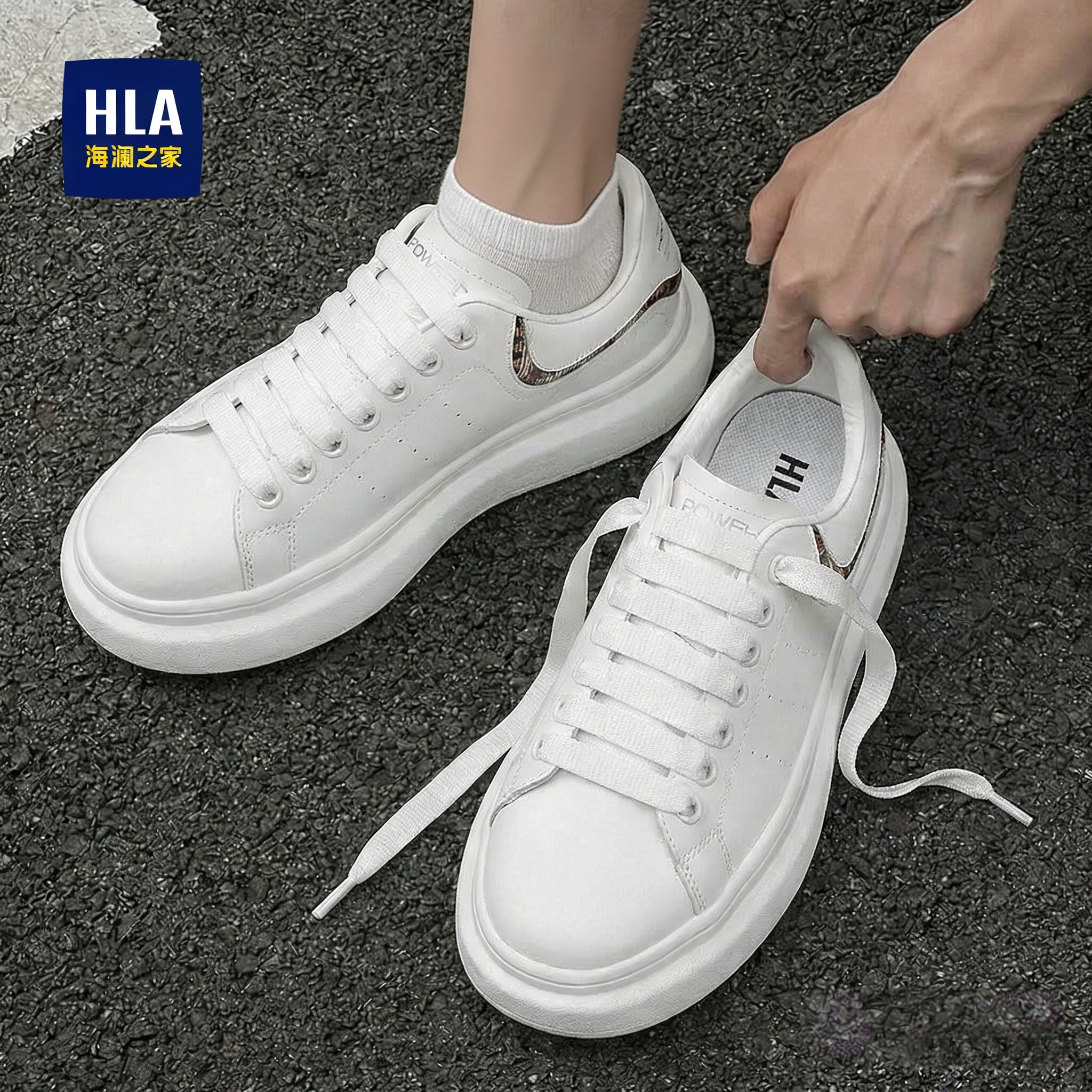 海澜之家男鞋2026新款透气休闲运动板鞋青少年厚底增高真皮小白鞋主图