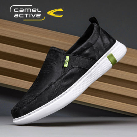 德国骆驼动感男鞋夏季透气一脚蹬懒人帆布鞋男休闲百搭软底乐福鞋