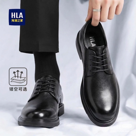 海澜之家年轻人德比皮鞋男内增高8cm6黑色软底公务鞋爸爸结婚新郎