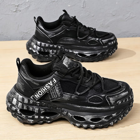 黑武士男鞋夏季透气网面运动鞋男青少年增高耐磨厚底做旧老爹潮鞋