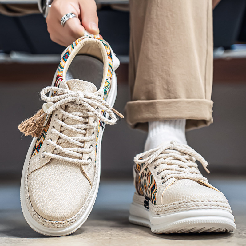 帆布男鞋2026新款夏季透气休闲高级感小白板鞋增高运动年轻人布鞋主图