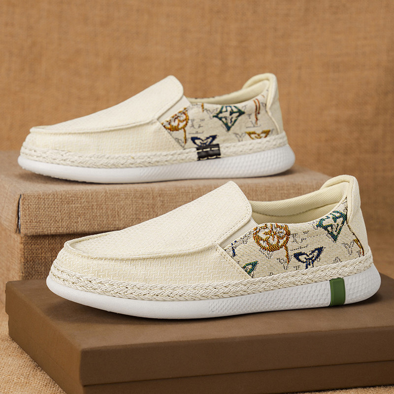 帆布男鞋夏季透气薄款防臭软底运动休闲一脚蹬老北京布鞋工作板鞋主图